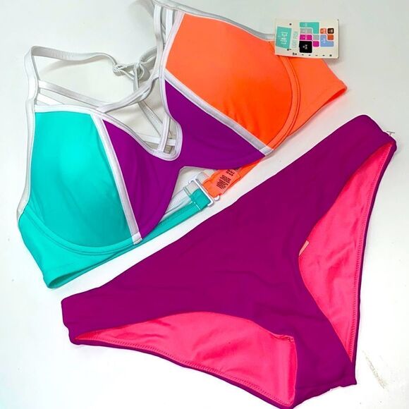 🔥VICTORIA SECRET PINK SWIMSUIT 2pc top light pushup large bottom Small New - Picture 1 of 8